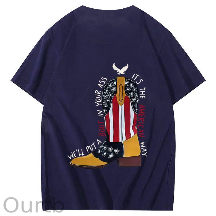 Red White And Blue Pattern Print 100%Cotton T-Shirt