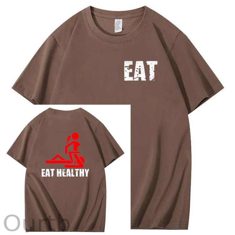 Eat Healthy Pattern Print 100%Cotton T-Shirt