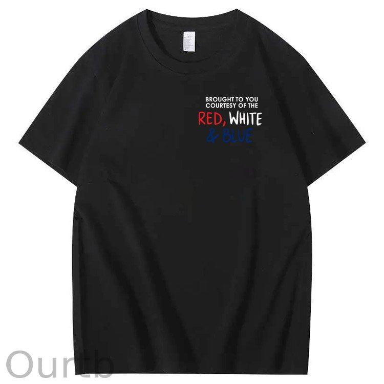 Red White And Blue Pattern Print 100%Cotton T-Shirt