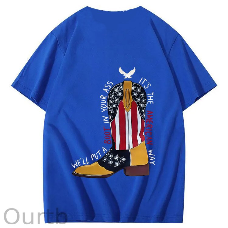 Red White And Blue Pattern Print 100%Cotton T-Shirt