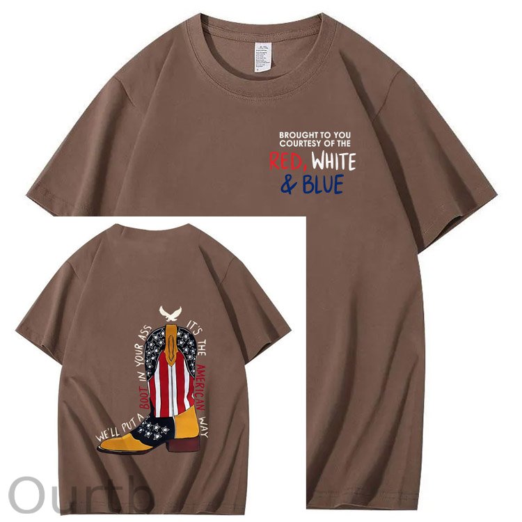 Red White And Blue Pattern Print 100%Cotton T-Shirt