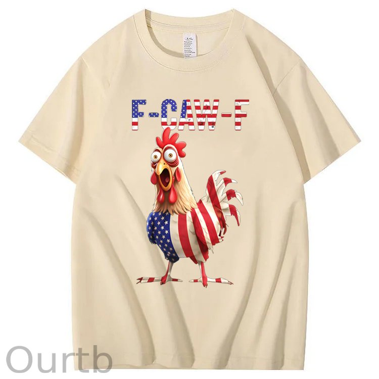F-Caw-F America Flag Chicken Pattern100% Cotton T-Shirt