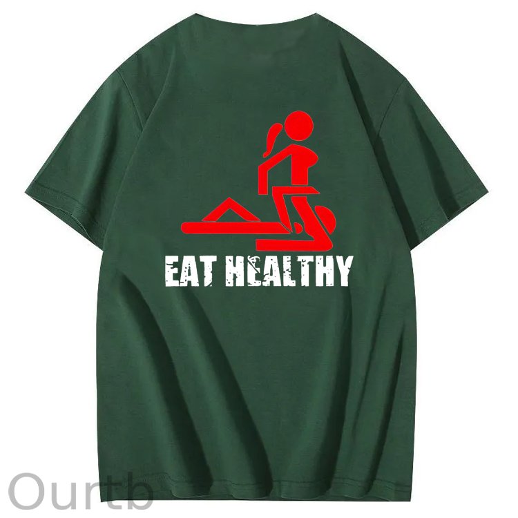 Eat Healthy Pattern Print 100%Cotton T-Shirt