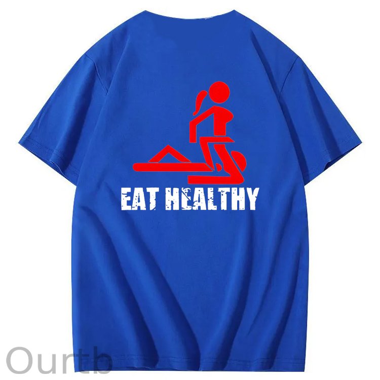 Eat Healthy Pattern Print 100%Cotton T-Shirt