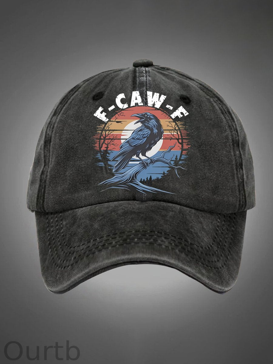 F-Caw-F Crow Pattern Washed Hats