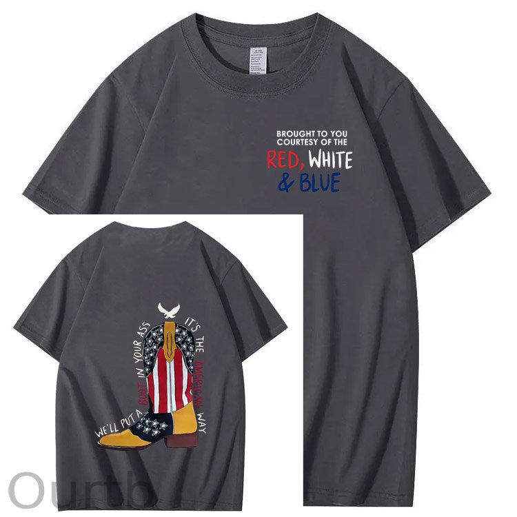 Red White And Blue Pattern Print 100%Cotton T-Shirt