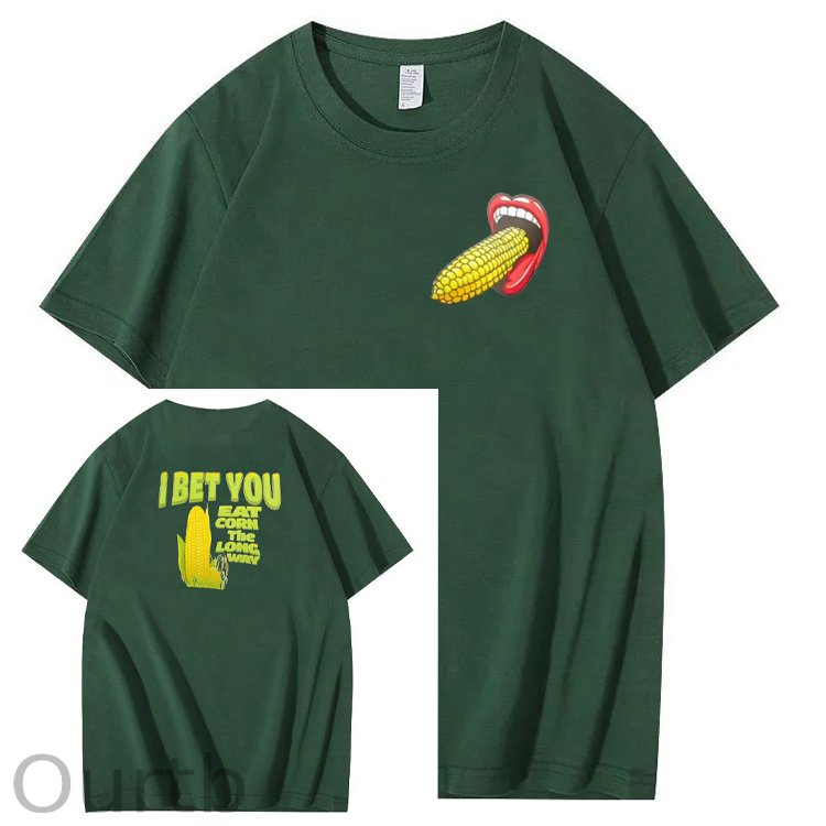 I Bet You Eat Corn The Long Way Pattern Print Crew Neck T-Shirt