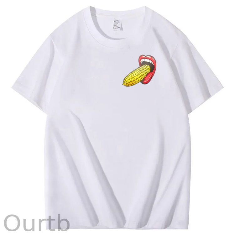I Bet You Eat Corn The Long Way Pattern Print Crew Neck T-Shirt
