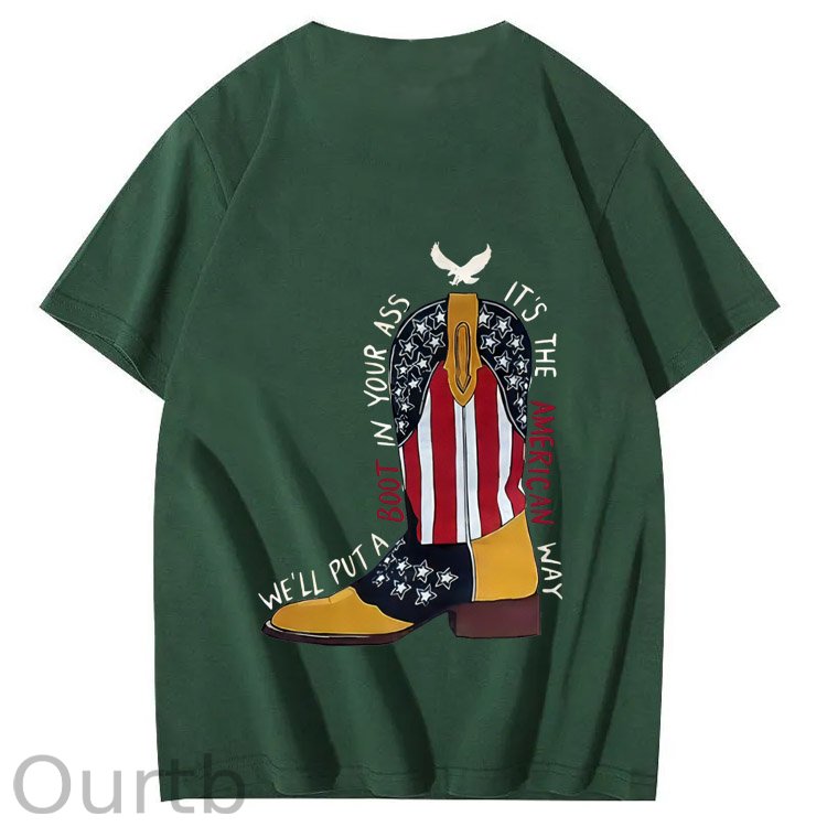 Red White And Blue Pattern Print 100%Cotton T-Shirt
