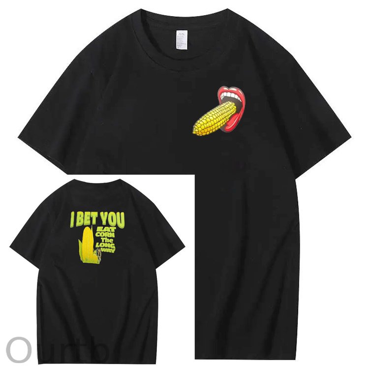 I Bet You Eat Corn The Long Way Pattern Print Crew Neck T-Shirt