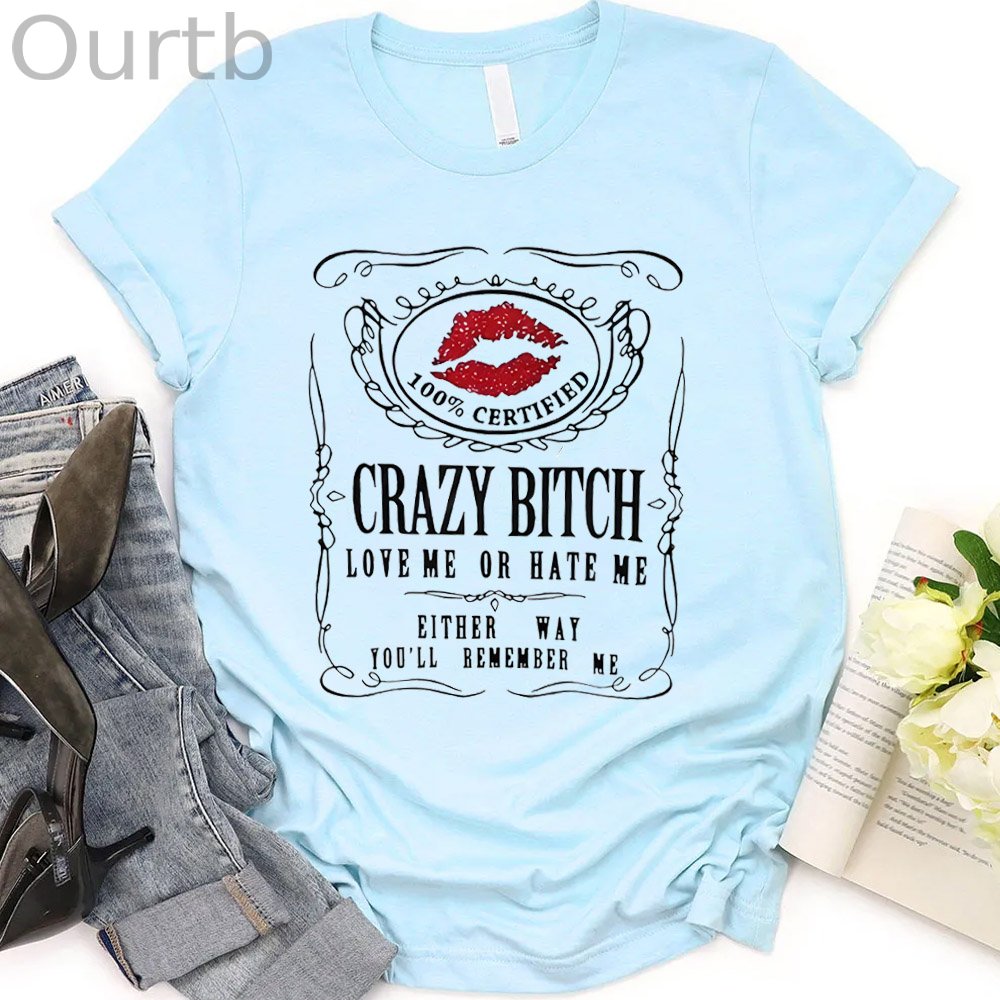 Crazy Bitches Pattern Round-Neck T-Shirt