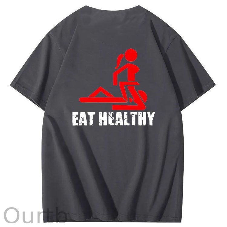 Eat Healthy Pattern Print 100%Cotton T-Shirt