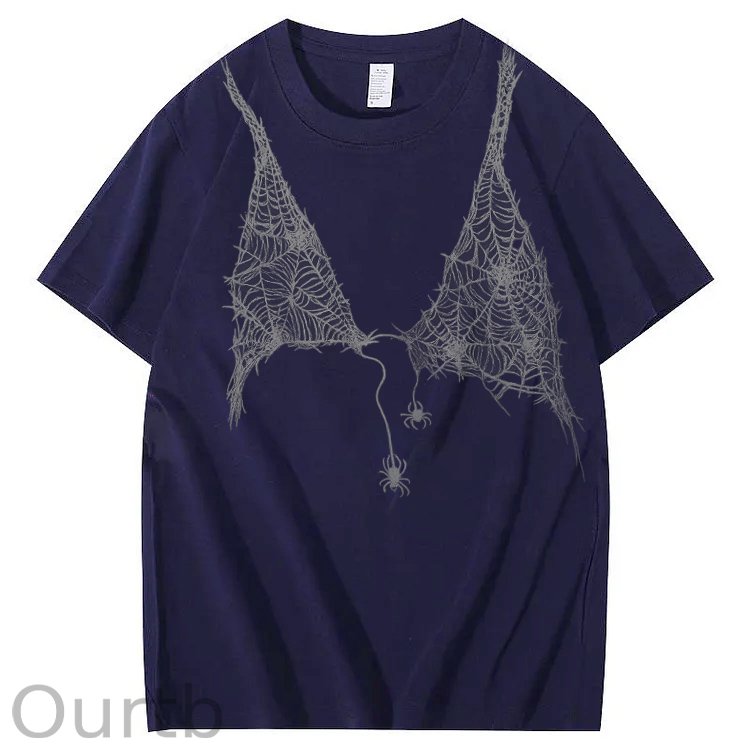 Halloween Fun Spider Web Bra Pattern Pattern Print 100%Cotton T-Shirt
