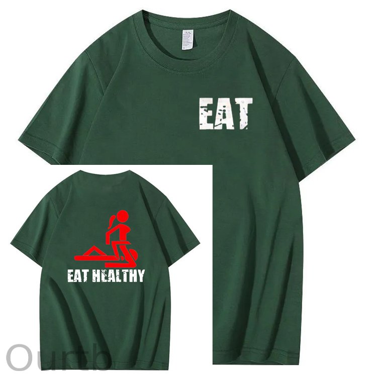 Eat Healthy Pattern Print 100%Cotton T-Shirt