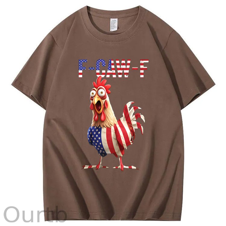 F-Caw-F America Flag Chicken Pattern100% Cotton T-Shirt
