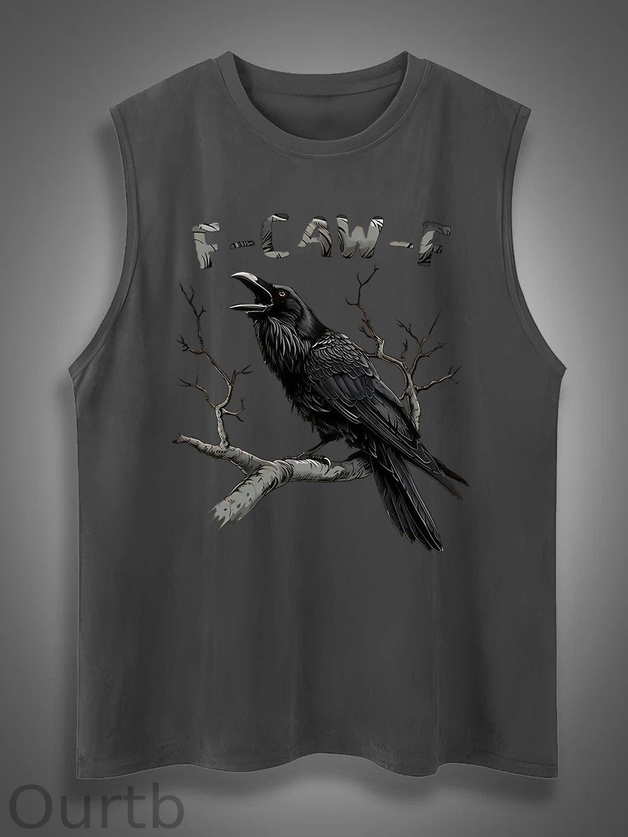 F-Caw-F Crow Print Cotton Sleeveless Tank Tops