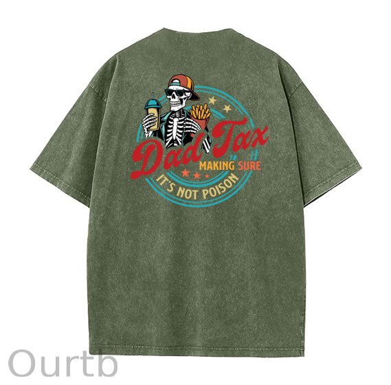 Dad Tax Washed And Distressed Pattern Crew Neck T-Shirt