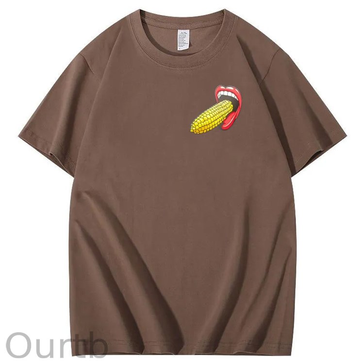 I Bet You Eat Corn The Long Way Pattern Print Crew Neck T-Shirt