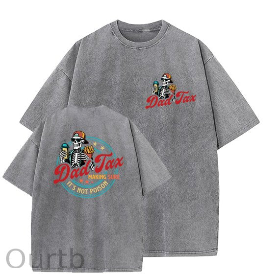 Dad Tax Washed And Distressed Pattern Crew Neck T-Shirt