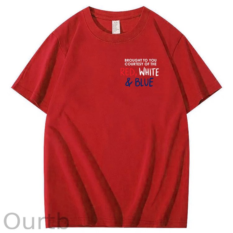 Red White And Blue Pattern Print 100%Cotton T-Shirt
