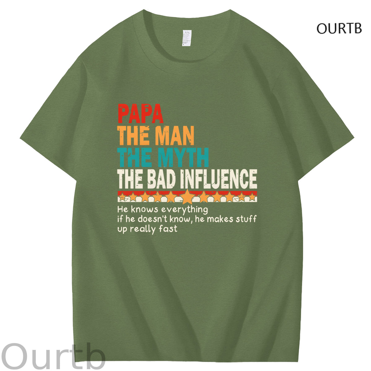Papa The Man The Myth The Bad Influence Art Pattern Print T-Shirt
