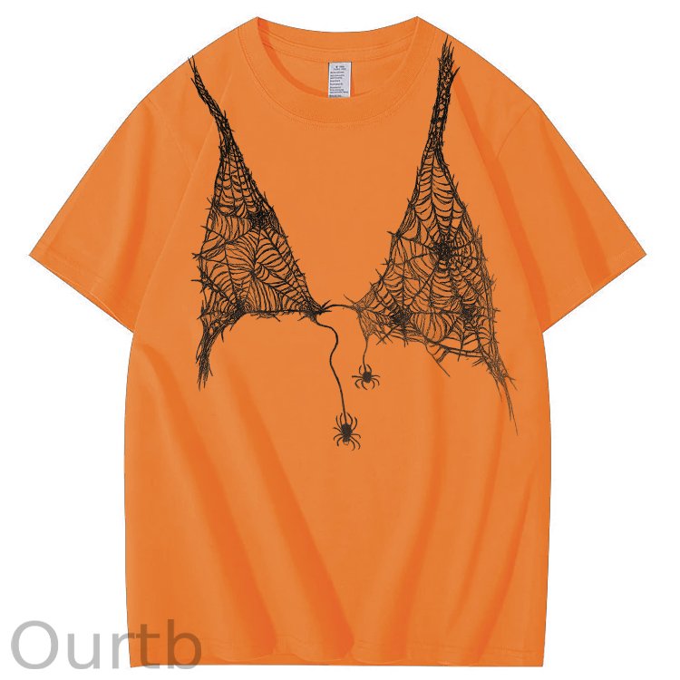 Halloween Fun Spider Web Bra Pattern Pattern Print 100%Cotton T-Shirt