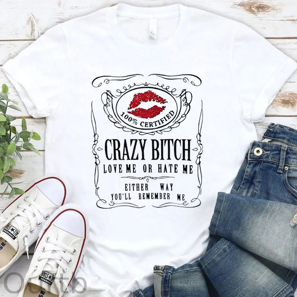 Crazy Bitches Pattern Round-Neck T-Shirt