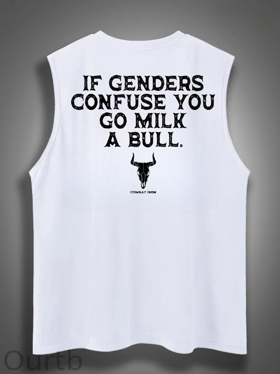 If Genders Confuse You Go Milk A Bull Print Cotton Sleeveless Tank Tops