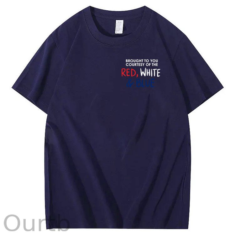 Red White And Blue Pattern Print 100%Cotton T-Shirt