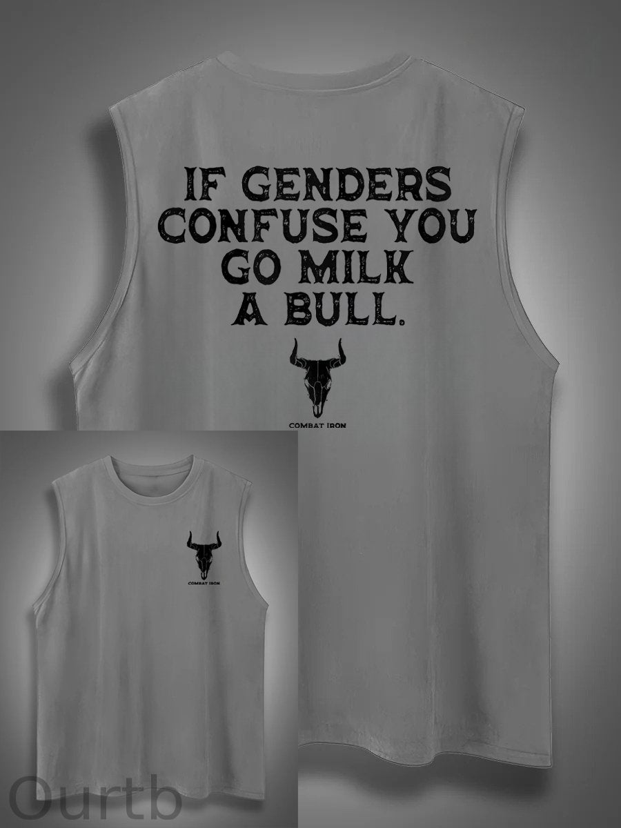 If Genders Confuse You Go Milk A Bull Print Cotton Sleeveless Tank Tops