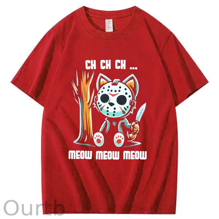 Halloween Funny Cat Lovers Ch Ch Ch Pattern 100% Cotton T-Shirt