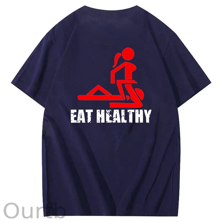 Eat Healthy Pattern Print 100%Cotton T-Shirt