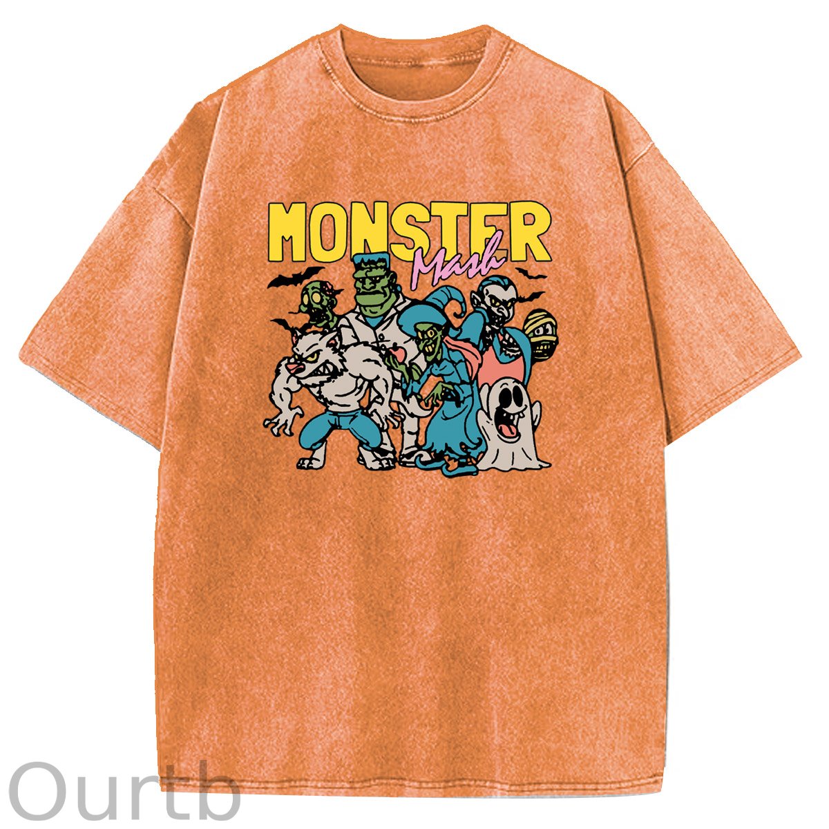Monster Washed And Distressed Pattern Crew Neck T-Shirt