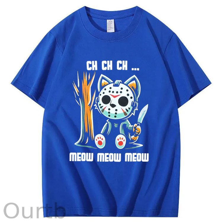 Halloween Funny Cat Lovers Ch Ch Ch Pattern 100% Cotton T-Shirt