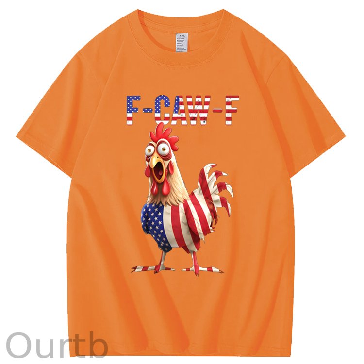 F-Caw-F America Flag Chicken Pattern100% Cotton T-Shirt