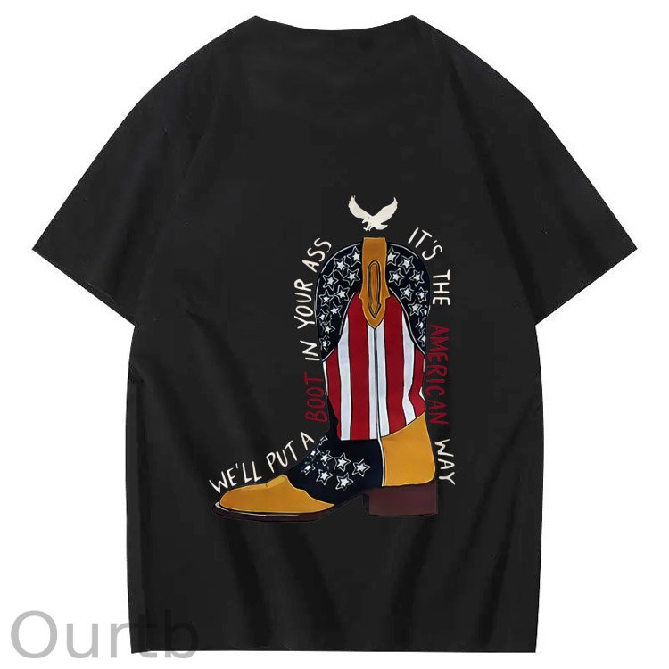 Red White And Blue Pattern Print 100%Cotton T-Shirt