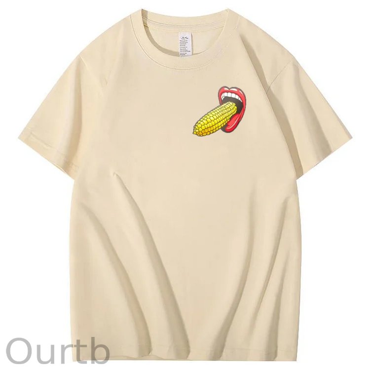 I Bet You Eat Corn The Long Way Pattern Print Crew Neck T-Shirt