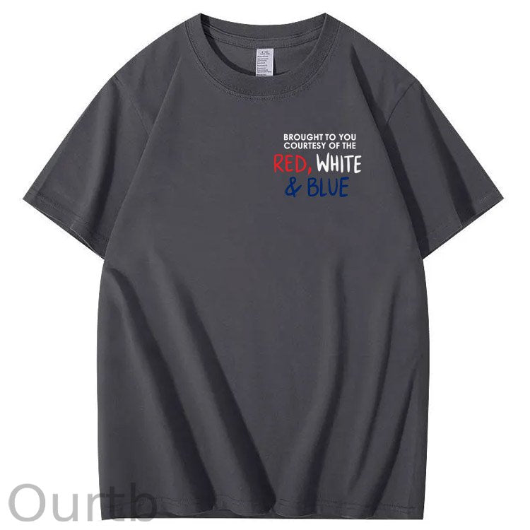 Red White And Blue Pattern Print 100%Cotton T-Shirt