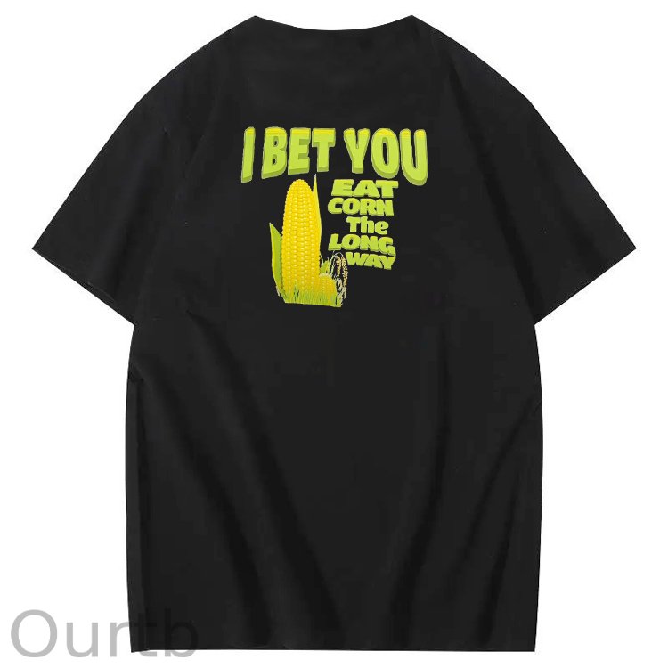 I Bet You Eat Corn The Long Way Pattern Print Crew Neck T-Shirt