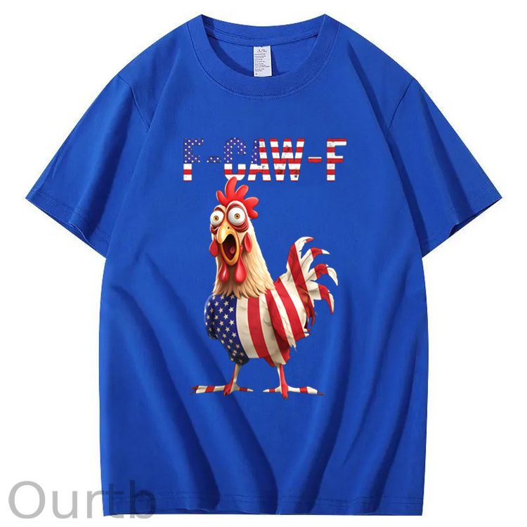 F-Caw-F America Flag Chicken Pattern100% Cotton T-Shirt