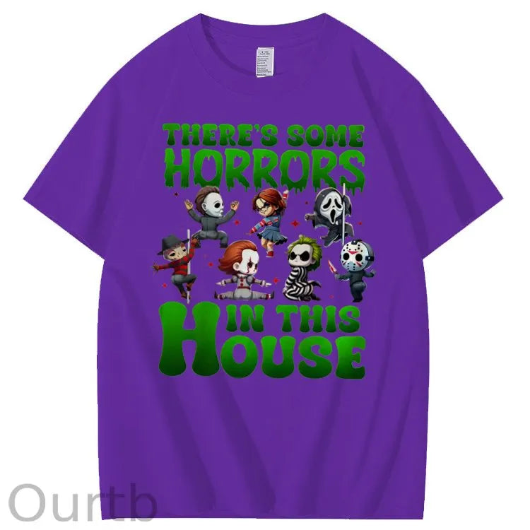 There's Some Horros In This House Pattern Print 100%Cotton T-Shirt