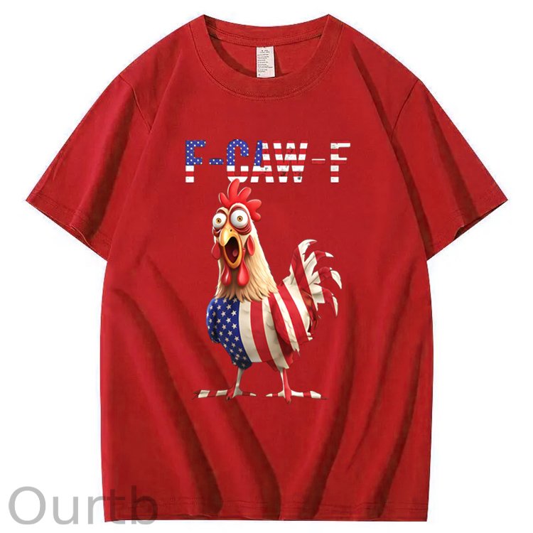 F-Caw-F America Flag Chicken Pattern100% Cotton T-Shirt