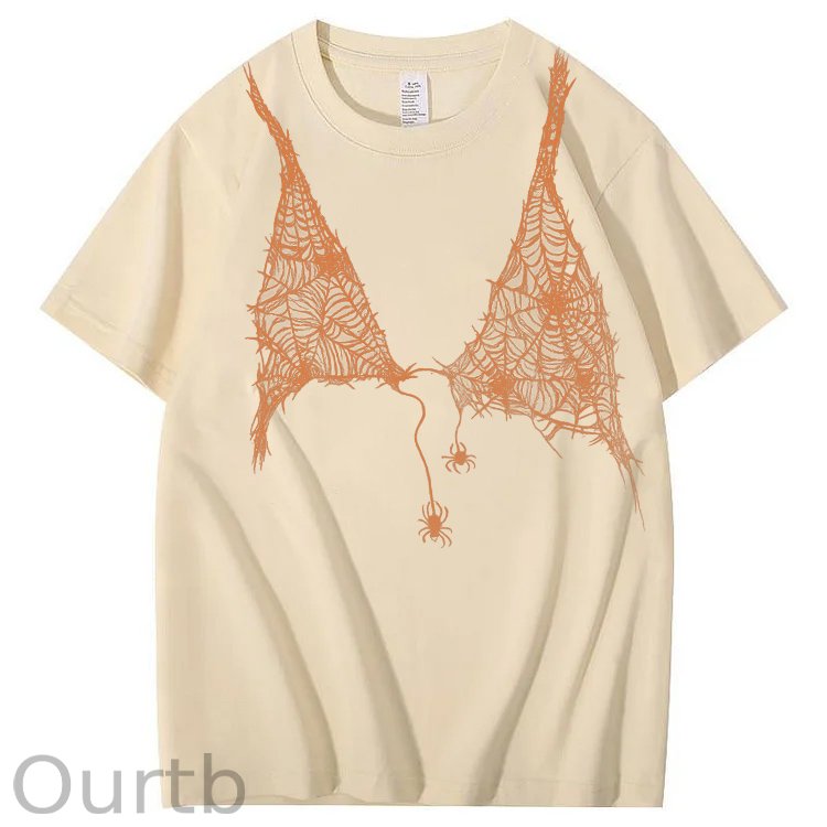 Halloween Fun Spider Web Bra Pattern Pattern Print 100%Cotton T-Shirt