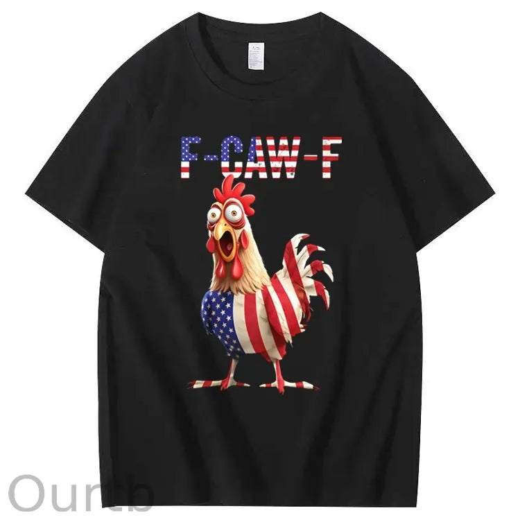 F-Caw-F America Flag Chicken Pattern100% Cotton T-Shirt