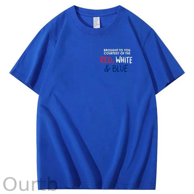 Red White And Blue Pattern Print 100%Cotton T-Shirt