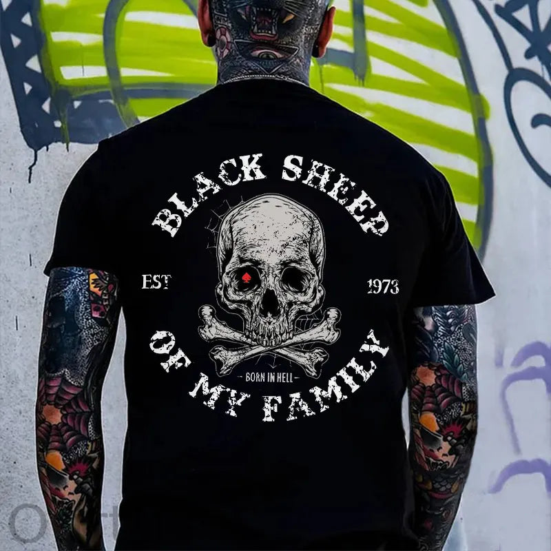 BALCK SHEEP OF MY FAMILY Skull Black Print T-shirt
