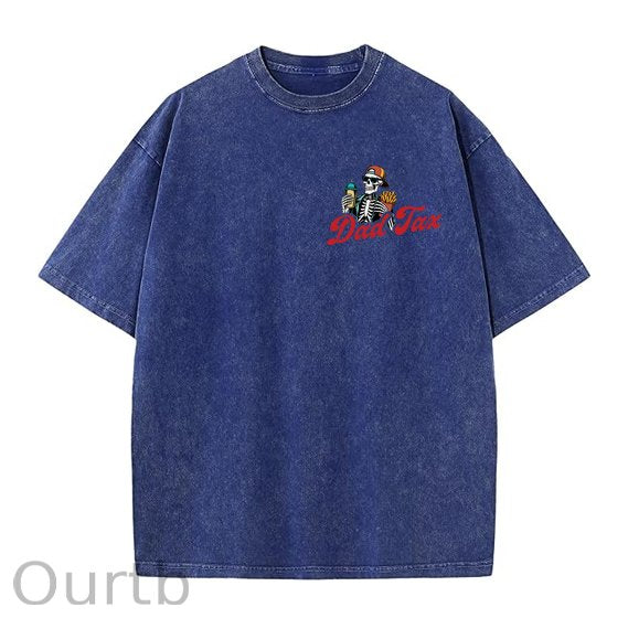 Dad Tax Washed And Distressed Pattern Crew Neck T-Shirt