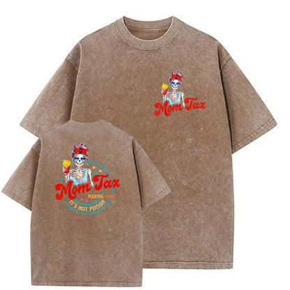 Mom Tax Washed And Distressed Pattern Crew Neck T-Shirt