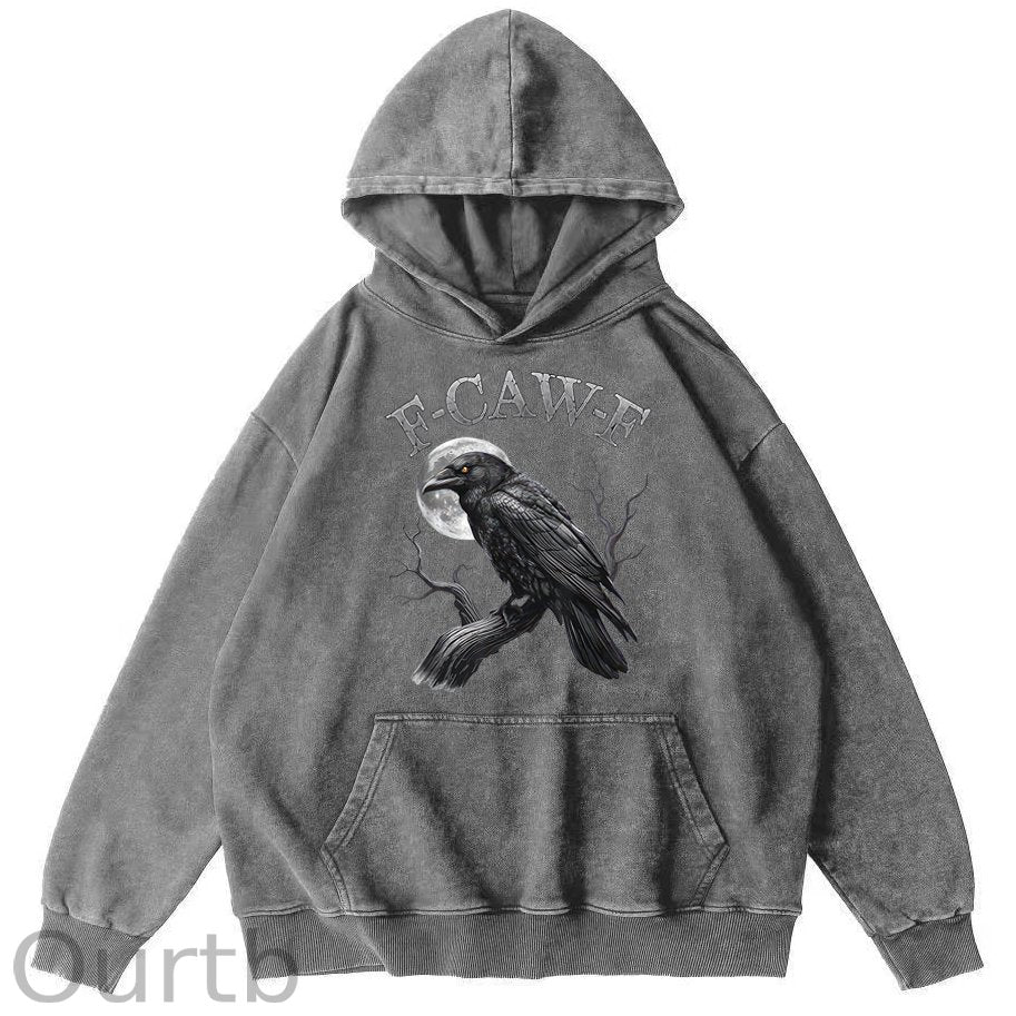 F-Caw-F Crow 100% 300g Cotton Washed Hooded Sweatshirt