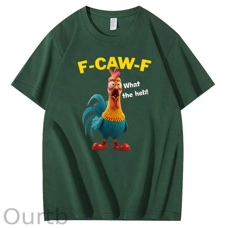F-Caw-F What The Heli Carzy Chicken Pattern100% Cotton T-Shirt